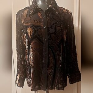 Vintage Nabi Blouse Dark Academia Velvet Burnout Shirt Goth Size Medium